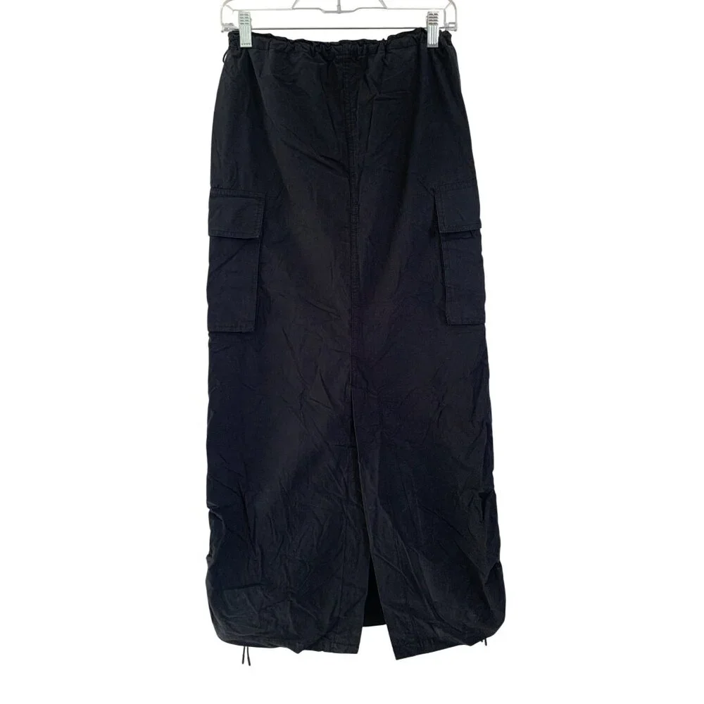 Wild Fable Black Cargo Maxi Skirt Adjustable Drawstring Hem Multiple Pockets XXS - Picture 3 of 13